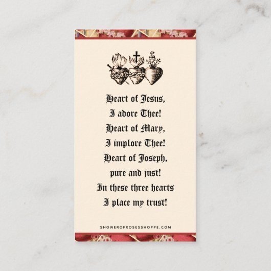 カトリック三ハートイエスメリージョセフ祈りの言葉プラ プレイスカード (裏面)