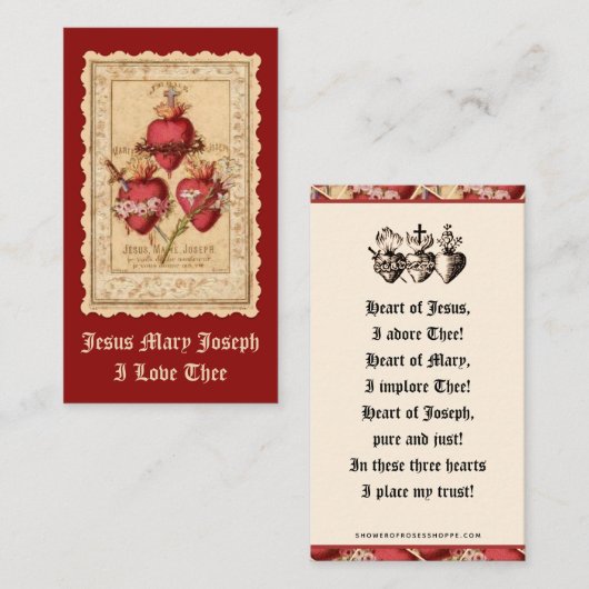 カトリック三ハートイエスメリージョセフ祈りの言葉プラ プレイスカード (正面/裏面)