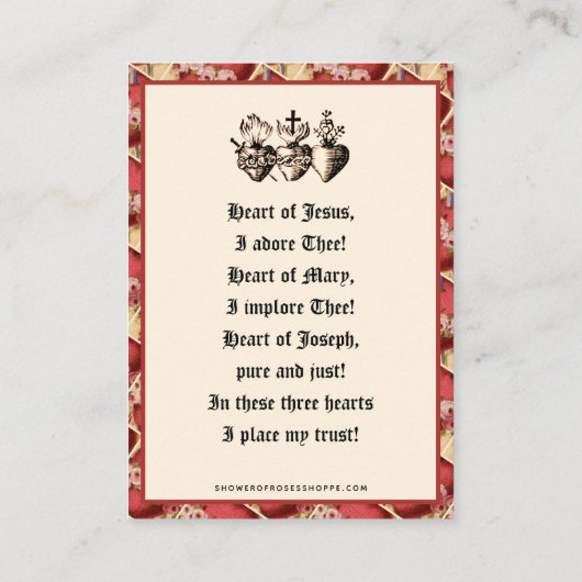 カトリック三ハートイエスメリージョセフ祈りの言葉車 プレイスカード (裏面)