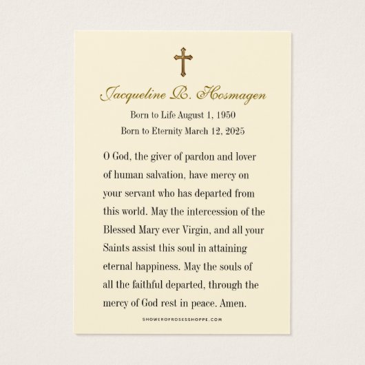 カトリック三ハート葬儀記念祈りの言葉 (裏面)