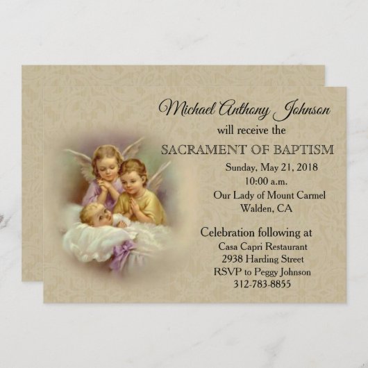 カトリック乳児バプティスエンジェルス招待状 招待状 (正面/裏面)