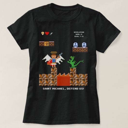 カトリック伝統的シャツサンミカエルPixel Tシャツ (デザイン正面)