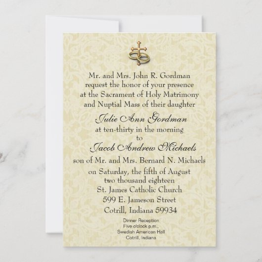 カトリック伝統的ブライダル結婚式招待状 招待状 (裏面)