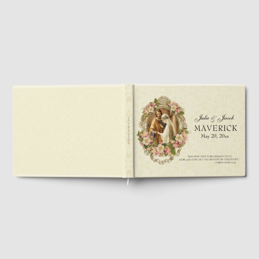 カトリック伝統的ヴィンテージエレガントなウェディングレース ゲストブック (全面)