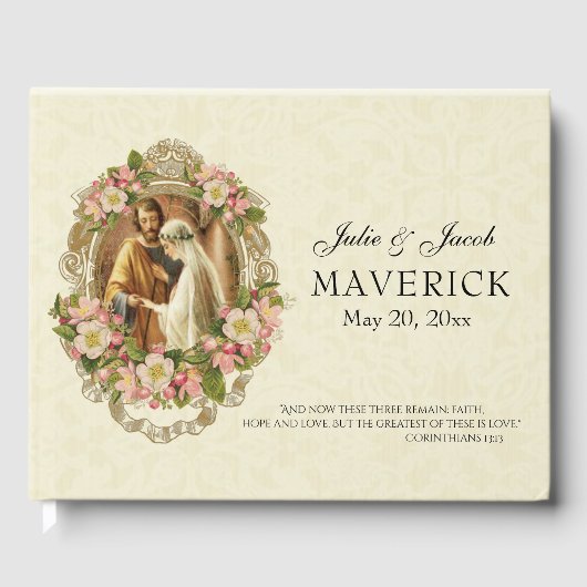 カトリック伝統的ヴィンテージエレガントなウェディングレース ゲストブック (正面)