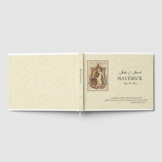 カトリック伝統的ヴィンテージエレガントなウェディングレース ゲストブック (全面)