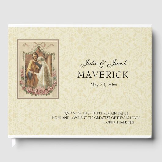 カトリック伝統的ヴィンテージエレガントなウェディングレース ゲストブック (正面)