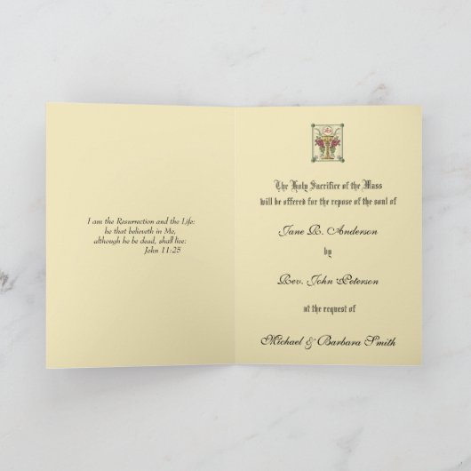カトリック伝統的悔やみや弔慰ミサ提供クロス カード (内部)