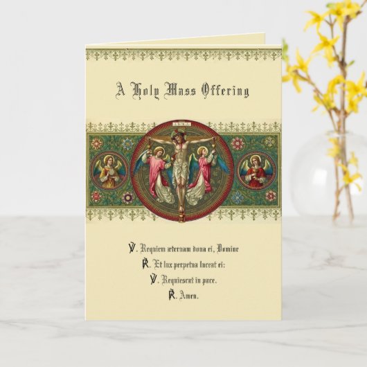 カトリック伝統的悔やみや弔慰ミサ提供クロス カード (黄色い花)