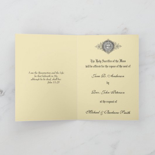 カトリック伝統的悔やみや弔慰ミサ提供クロス カード (内部)