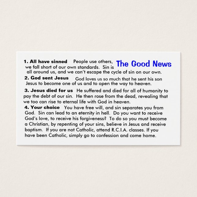 カトリック伝道「チートシート」カード (正面)