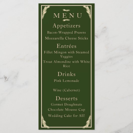 カトリック冬季ウエディングメニュー メニュー (正面)