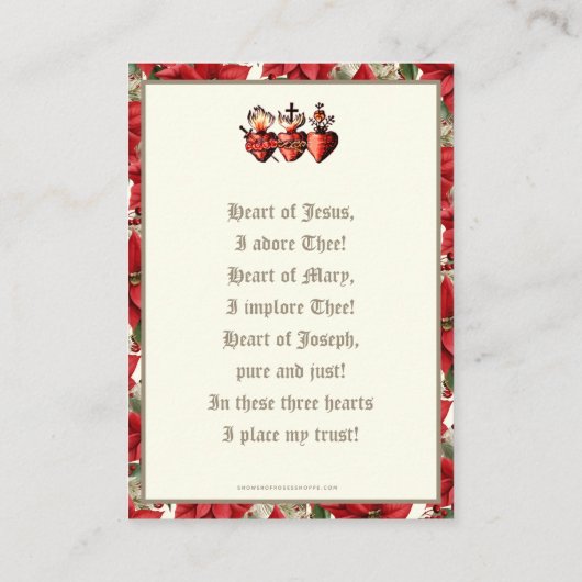 カトリック出生祈りの言葉三ハート 名刺 (裏面)