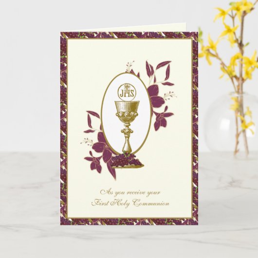 カトリック初の聖餐式イエスエンジェルズカード カード (黄色い花)