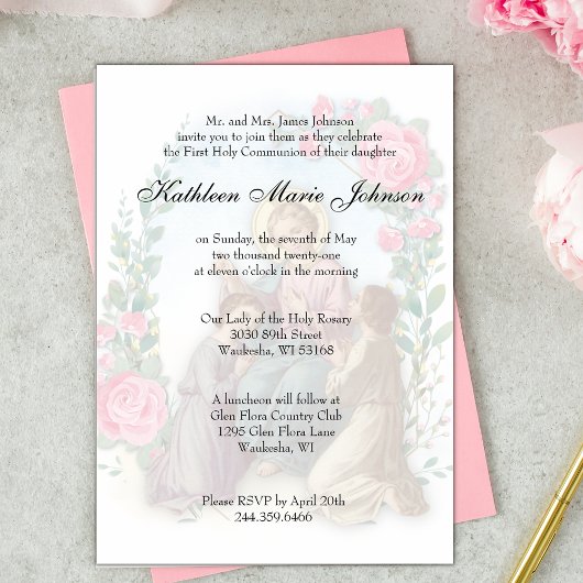 カトリック初の聖餐式インビタ伝統的ティ 招待状