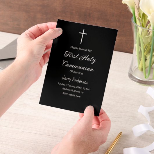 カトリック初の聖餐式シンプルミニマル ベラム紙招待状 (ポータブル)