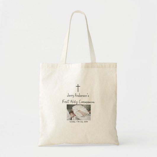 カトリック初の聖餐式シンプルQRミニマル トートバッグ (正面)