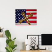 カトリック十字架アメリカ国旗のポスター ポスター (ホームオフィス)