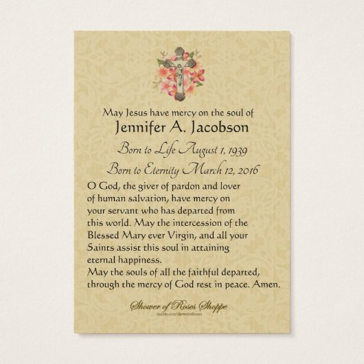 カトリック十字架イエス葬儀祈りの言葉聖札 (裏面)