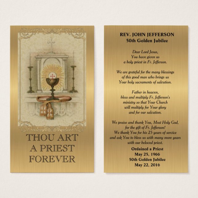 カトリック司教授戒ゴールデン祈りの言葉カード (正面&裏面)