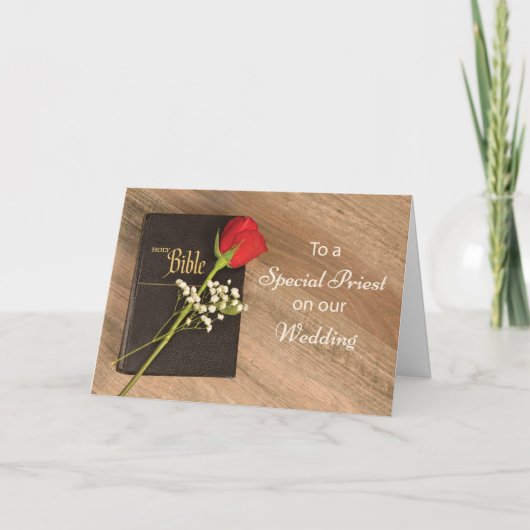 カトリック司祭のバイブル結婚とバラに感謝 カード (正面)