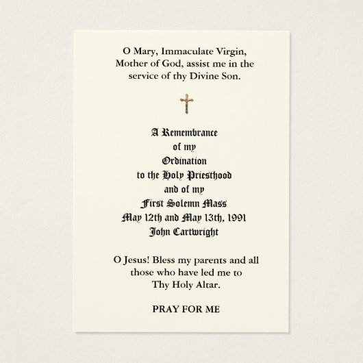 カトリック司祭の聖札 (裏面)