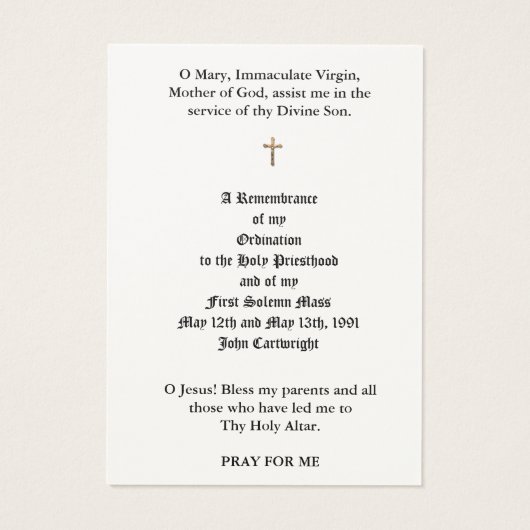 カトリック司祭の聖札 (裏面)