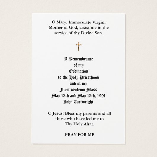 カトリック司祭の聖札 (裏面)