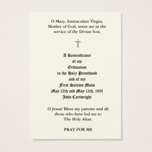 カトリック司祭の聖札 (裏面)