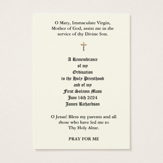 カトリック司祭の聖札 (裏面)