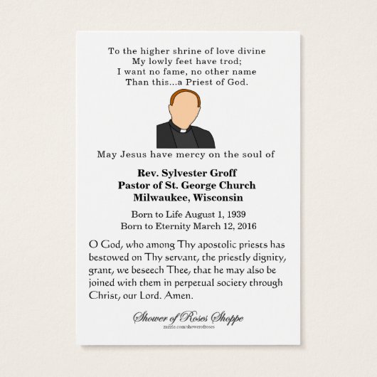 カトリック司祭イエズス葬儀記念聖札 (裏面)