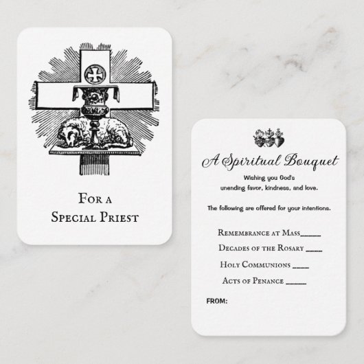 カトリック司祭スピリチュアル祈りの言葉ブーケ プレイスカード (正面/裏面)