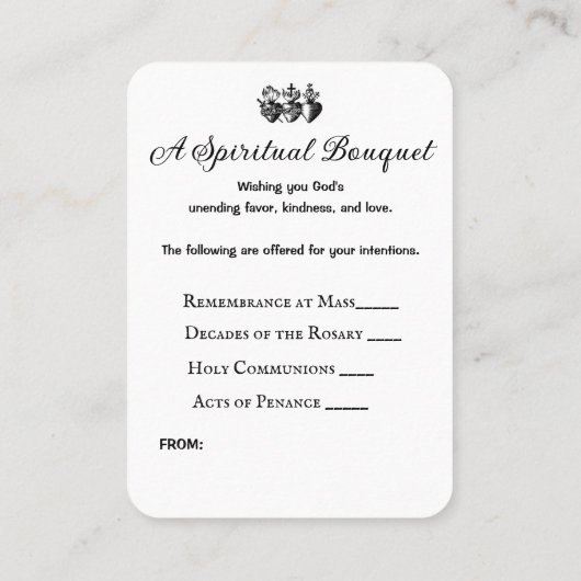 カトリック司祭スピリチュアル祈りの言葉ブーケ プレイスカード (裏面)