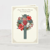 カトリック司祭ポインセチア・クロス・ハート・オブ・イエス シーズンカード (正面)