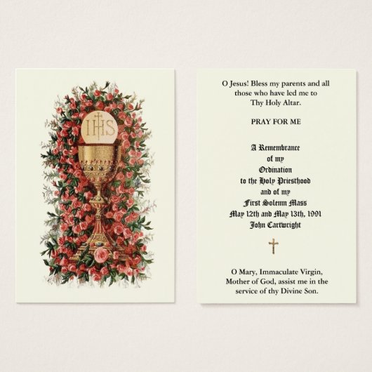 カトリック司祭叙位記念日の神聖なカード (正面&裏面)