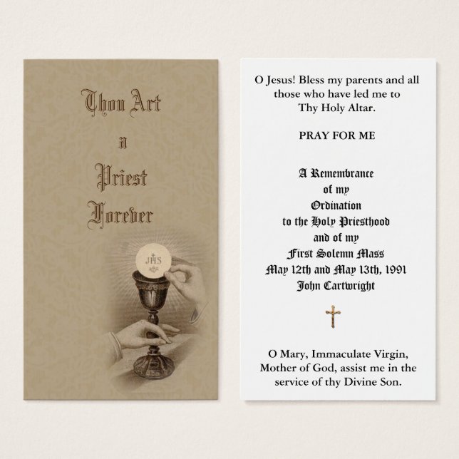 カトリック司祭叙位記念日の神聖なカード (正面&裏面)