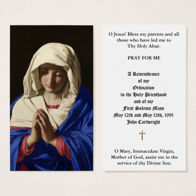 カトリック司祭叙位記念日の神聖なカード (正面&裏面)