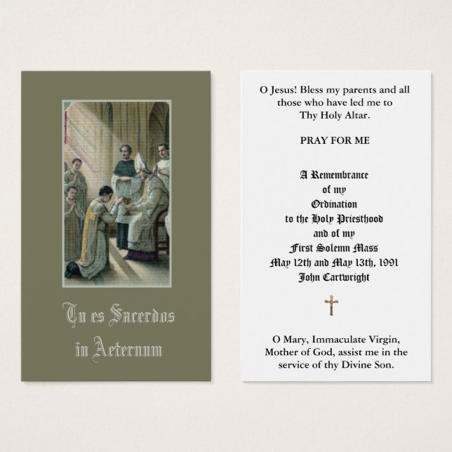 カトリック司祭叙位記念日の神聖なカード (正面&裏面)