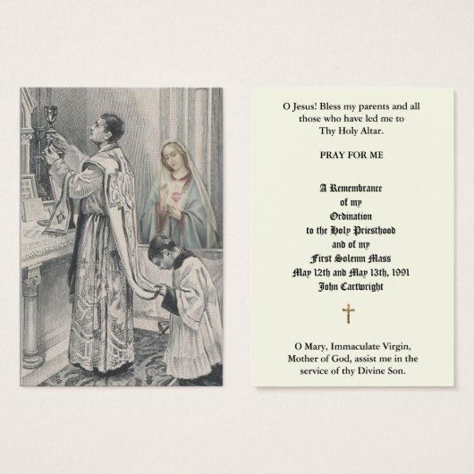 カトリック司祭叙位記念日の神聖なカード (正面&裏面)