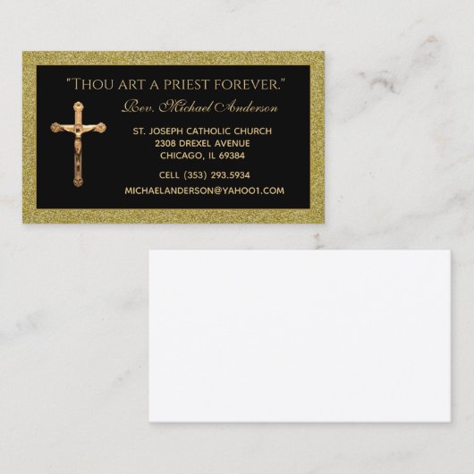 カトリック司祭金ゴールド十字架聖なる書物、 経典引用文 名刺 (正面/裏面)