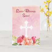 カトリック姉妹イースター恵みピンクの水色 カード (黄色い花)