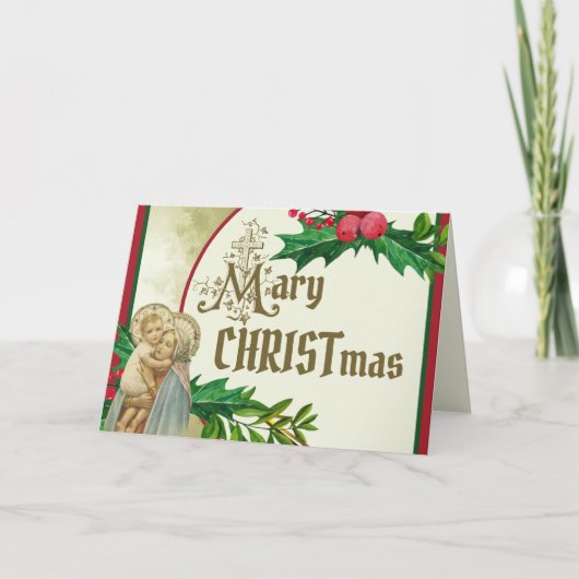 カトリック宗教ヴァージンメアリーベビーイエスホリー カード (正面)