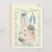 カトリック宗教ヴィンテージ男の赤ちゃんシャワー 招待状 (正面/裏面)