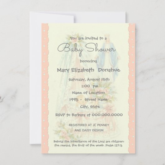 カトリック宗教ヴィンテージ男の赤ちゃんシャワー 招待状 (裏面)