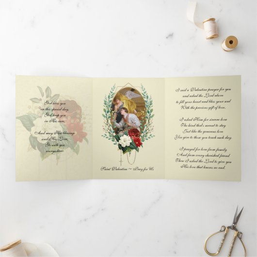 カトリック宗教ヴィンテージ聖バレンタイン祈りの言葉 三つ折りクリスマスカード (内部)