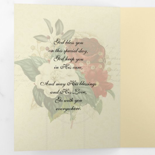 カトリック宗教ヴィンテージ聖バレンタイン祈りの言葉 三つ折りクリスマスカード (内部最初)