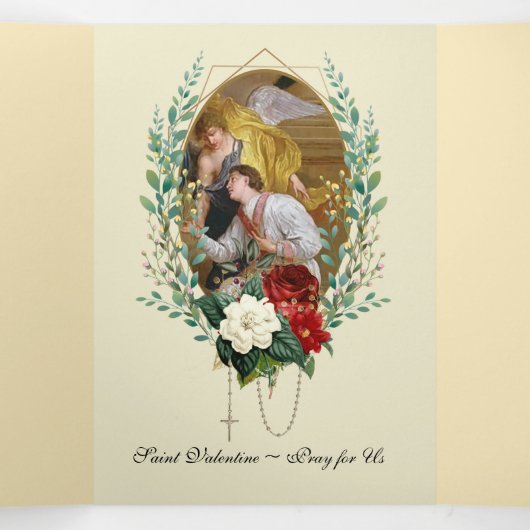 カトリック宗教ヴィンテージ聖バレンタイン祈りの言葉 三つ折りクリスマスカード (内部中)