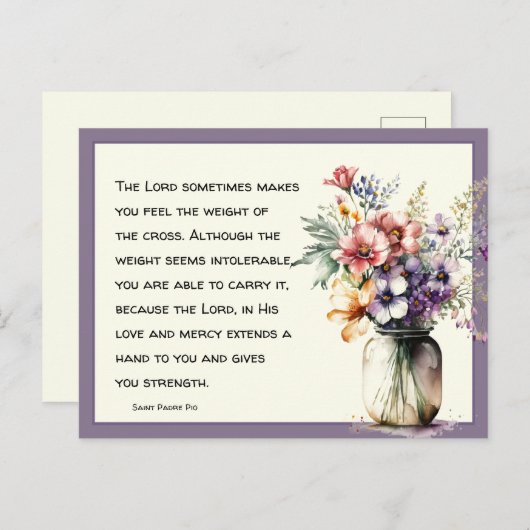 カトリック宗教聖パドレピオ引用文フローラ ポストカード (正面/裏面)