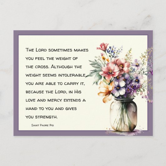 カトリック宗教聖パドレピオ引用文フローラ ポストカード (正面)