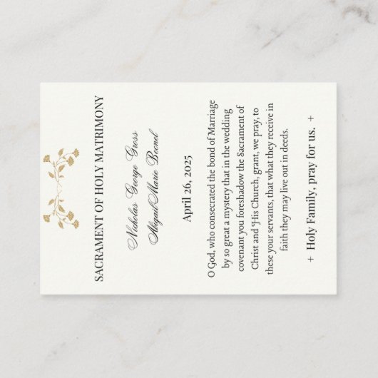 カトリック式結婚式の聖なるカード エンクロージャーカード (裏面)
